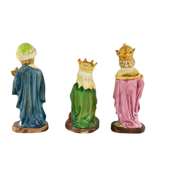 Vintage Creative Art Flowers Hand Painted Three Wise Men Nativity Figurines - Picture 14 of 16